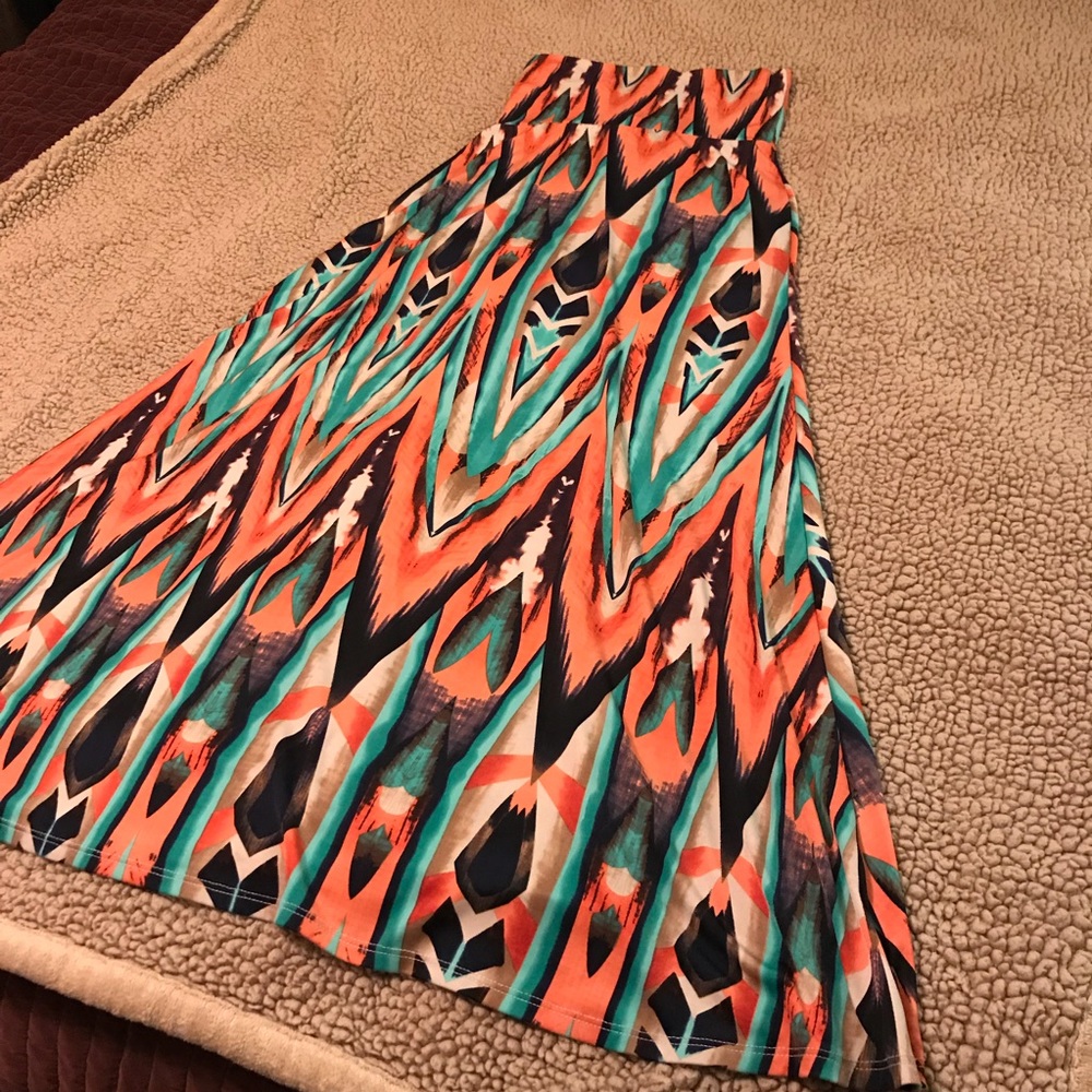 Coral, Cream, & Turquoise maxi skirt